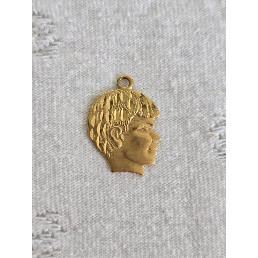 Vintage 14K Gold Profile Pendant Charm Boy's Head